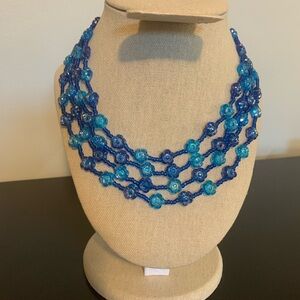 Chic Blue Floral Multi Layered Beaded Necklace